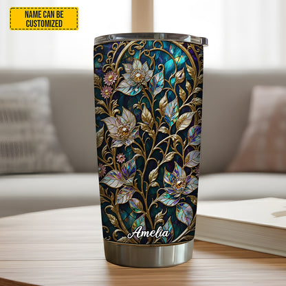 Personalized Waxflower & Celestial Quartz Stained Stained Glass Tumbler