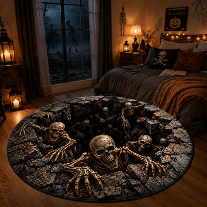 3D Skeleton Abyss Illusion Round Area Rug 2