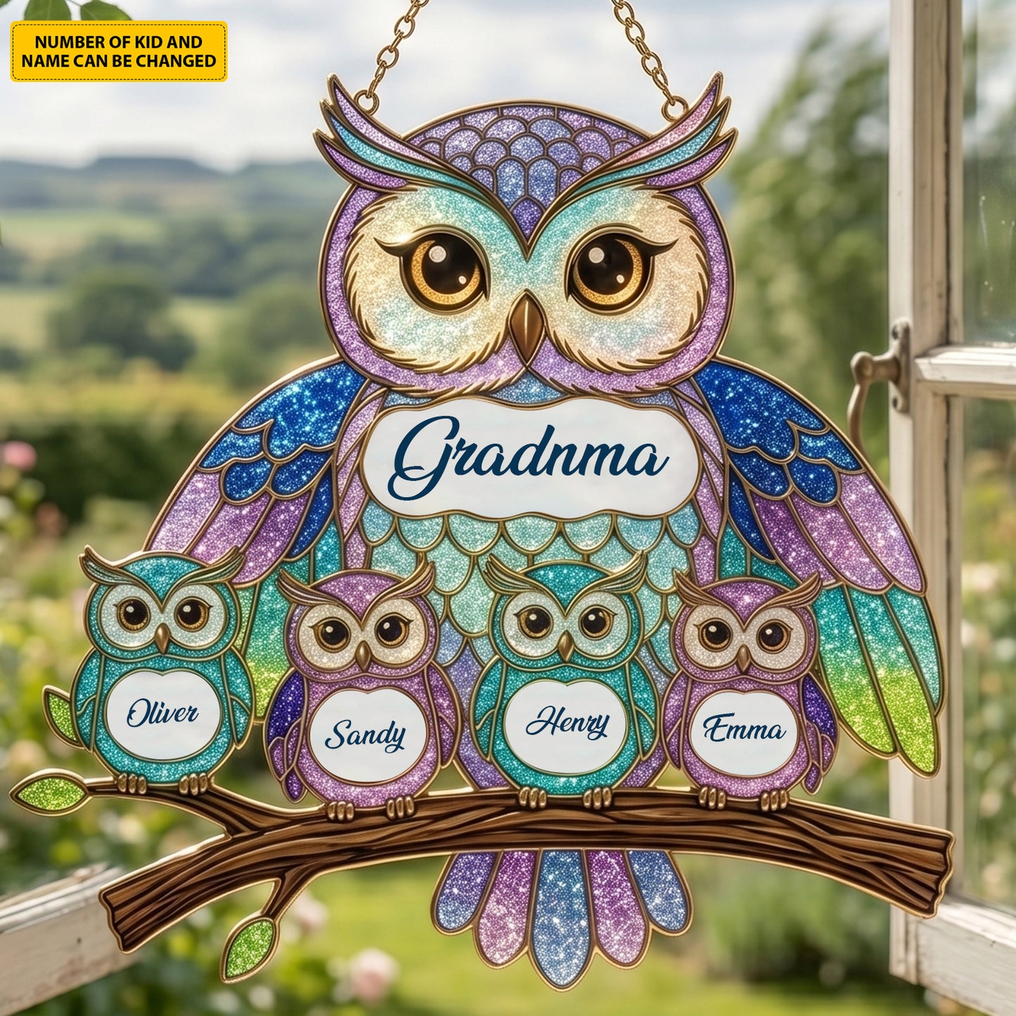 Personalized Owl Family Acrylic Suncatcher