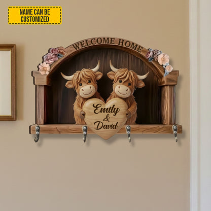 Personalized Highland Cow Couple Custom Shaped Key Rack