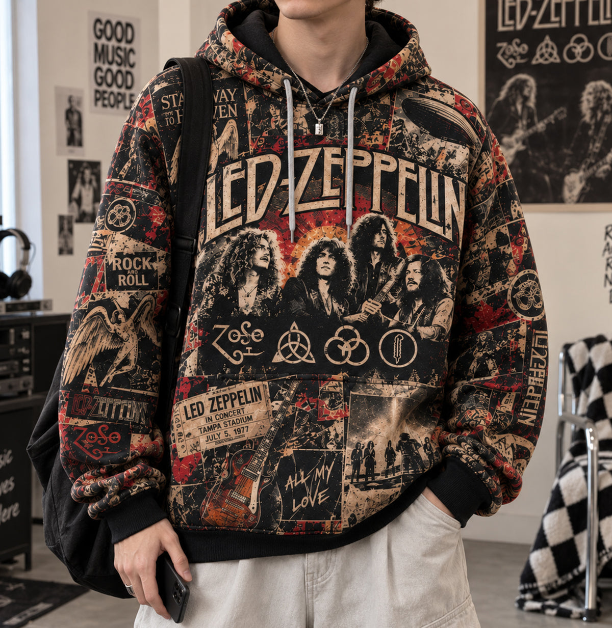 Led Zeppelin Stairway to Heaven Vintage Rock Collage All Over Print Hoodie