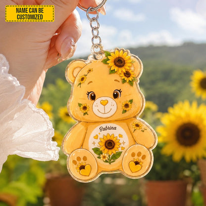 Personalized Sunflower Bear Keychain
