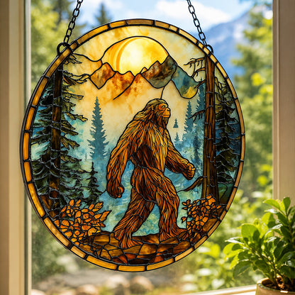 Bigfoot Mountain Sunset Stained Glass Suncatcher