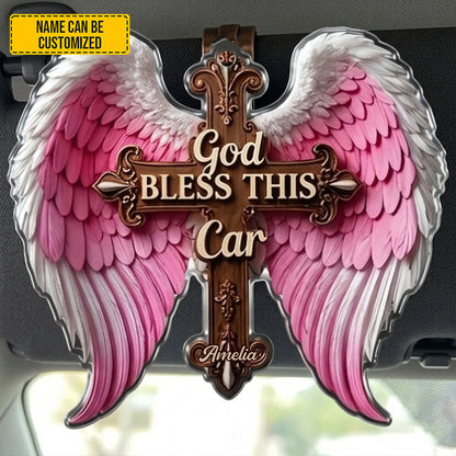 God Bless This Car – Personalized Angel Wings Car Visor Clip