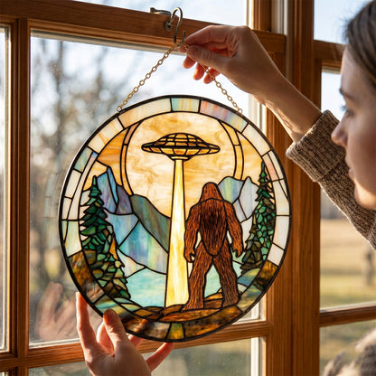 Bigfoot UFO Stain Glass Suncatcher