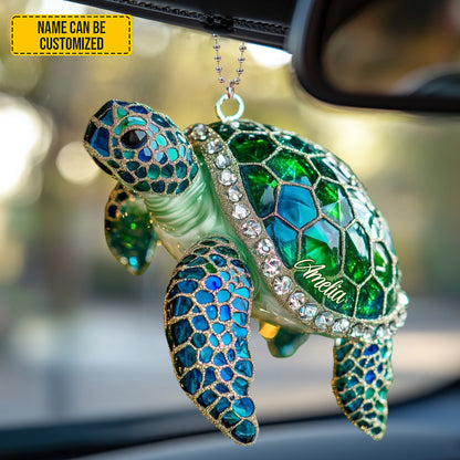 Personalized Sparkle Turtle Car Ornament