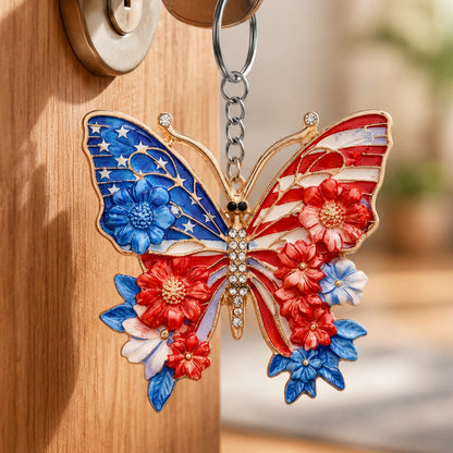Beautiful Patriotic Butterfly Keychain