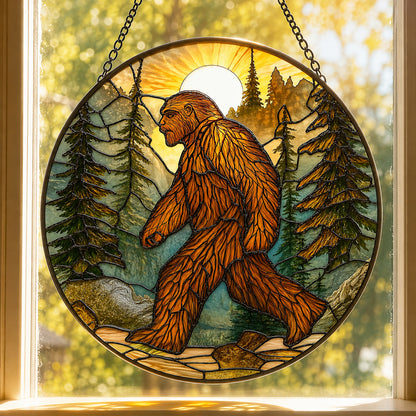 Bigfoot Forest Sunset Stained Glass Suncatcher
