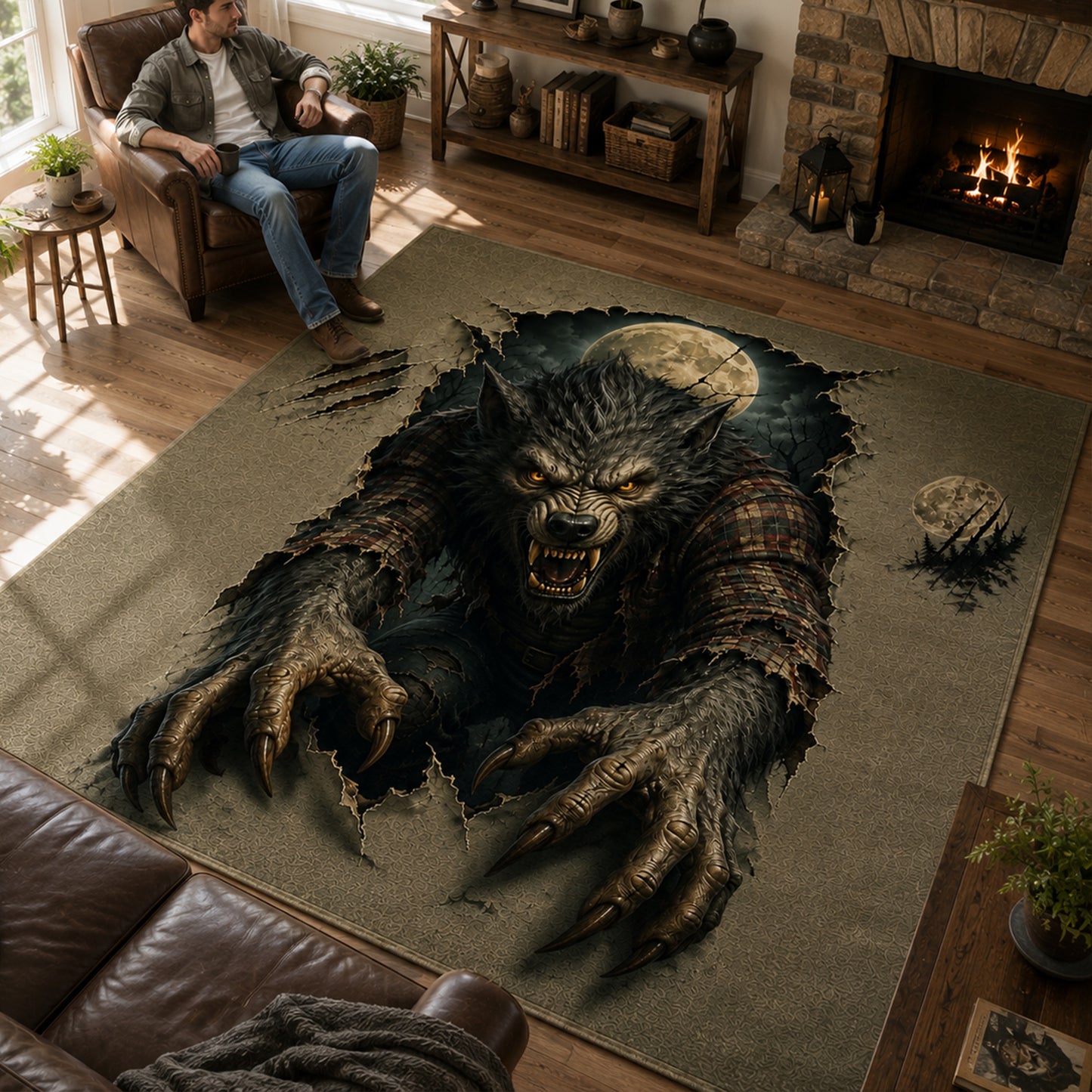 Fierce Werewolf 3D Illusion Area Rug