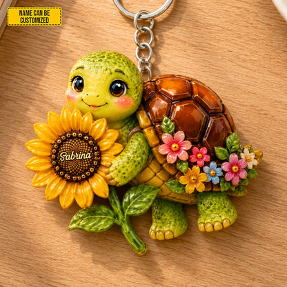 Sunflower Turtle Charm – Personalized Turtle Keychain