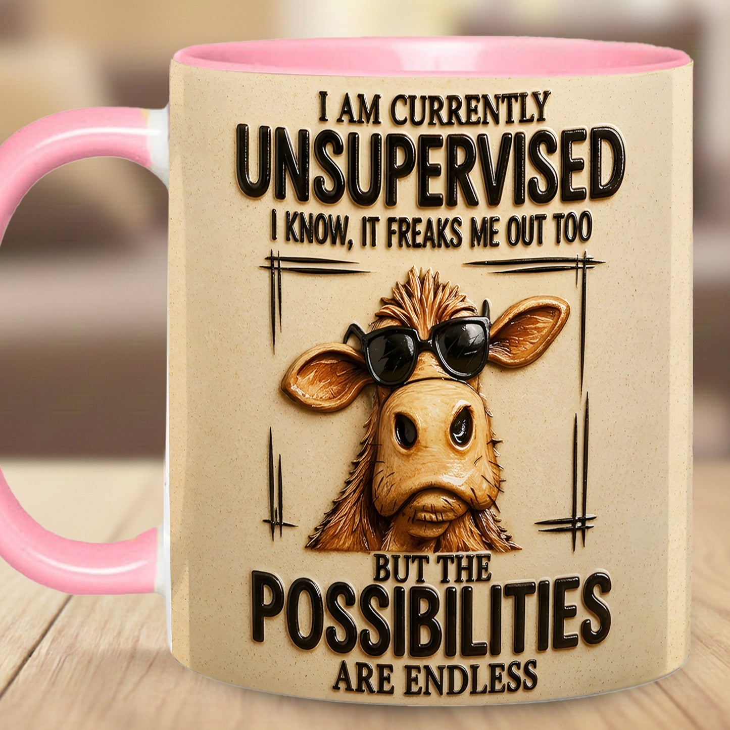 I Am Currently Unsupervised - Personalized Cow Accent Mug