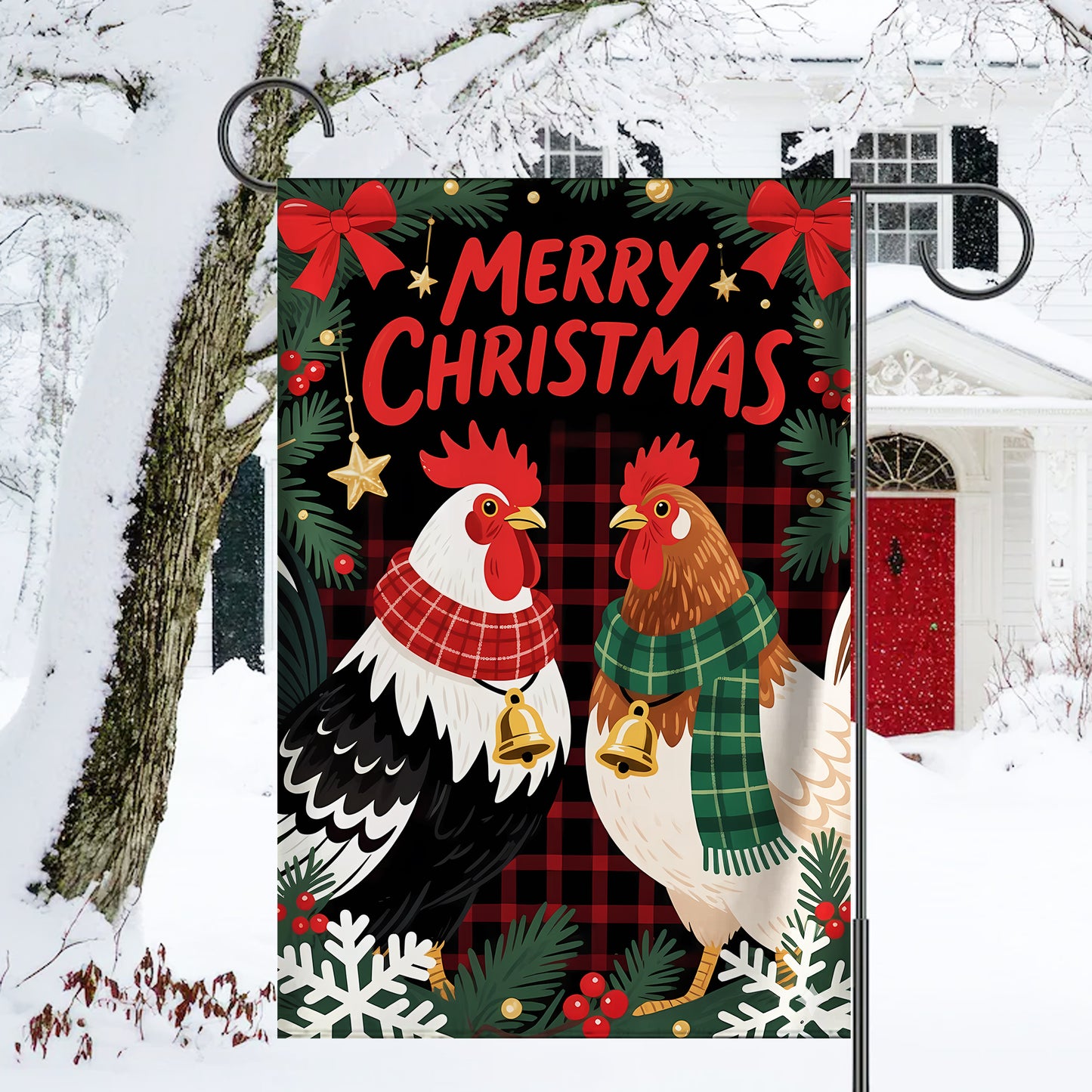 Merry Christmas Chicken Garden Flag