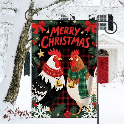 Merry Christmas Chicken Garden Flag