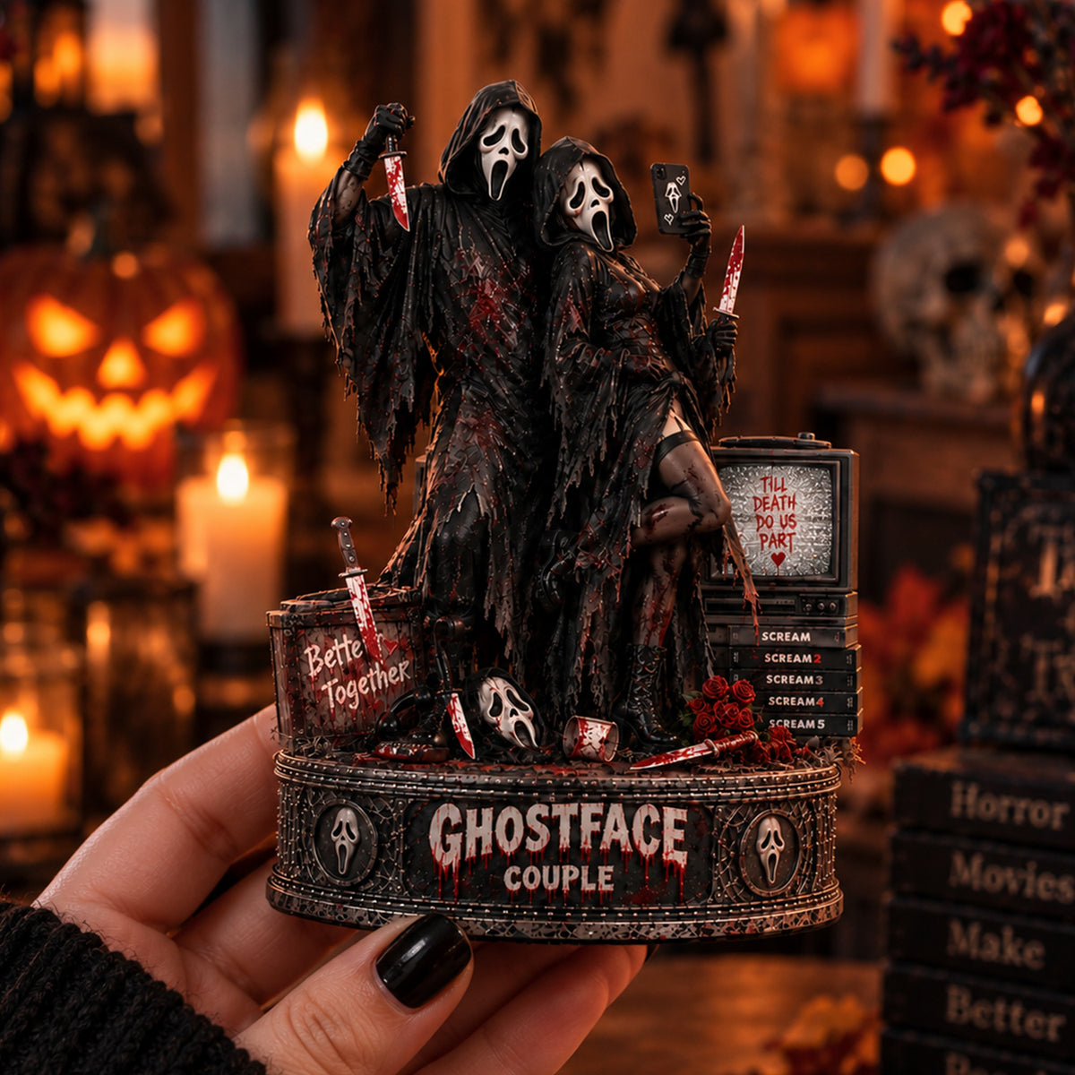 Ghostface Couple Wooden Block - Collectible Table Decor