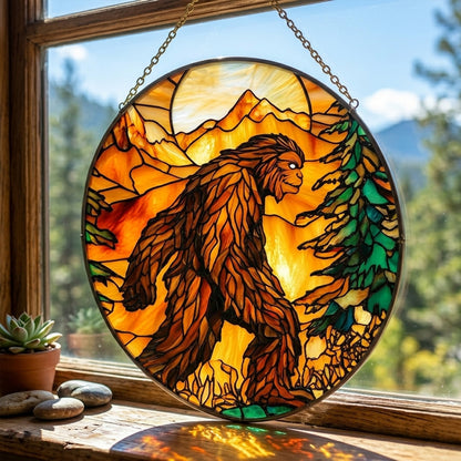 Bigfoot Mountain Sunset Stained Glass Suncatcher