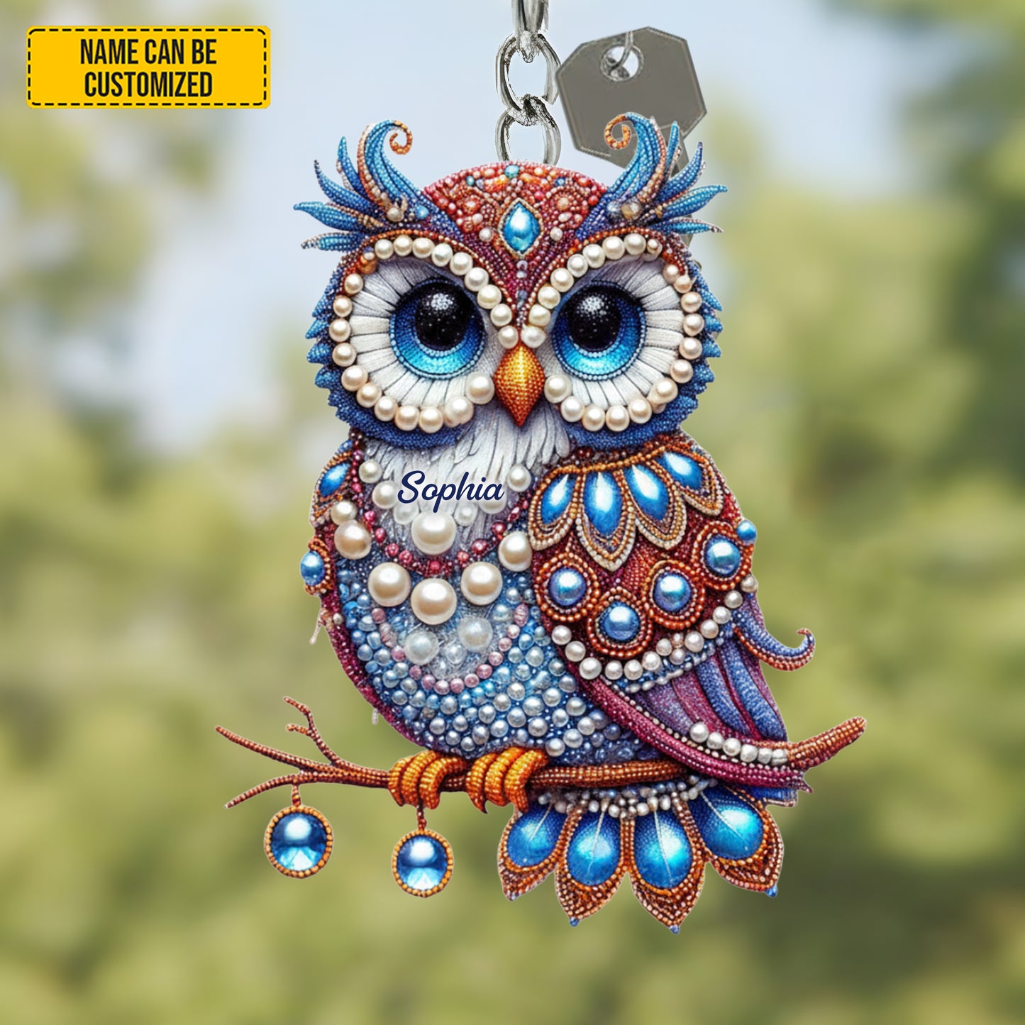 Personalized Cute Sparkle Owl Keychain