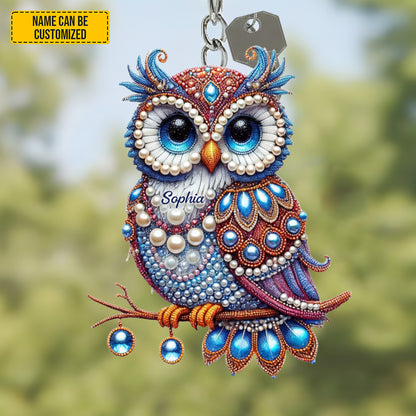 Personalized Cute Sparkle Owl Keychain
