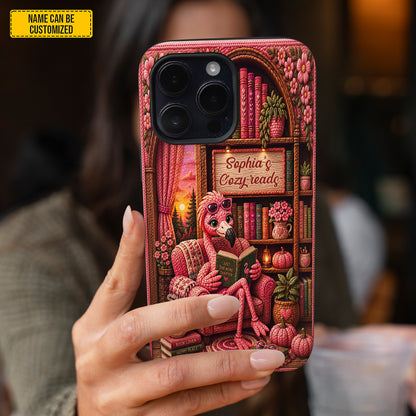 Cozy Reads Flamingo – Personalized Phone Case