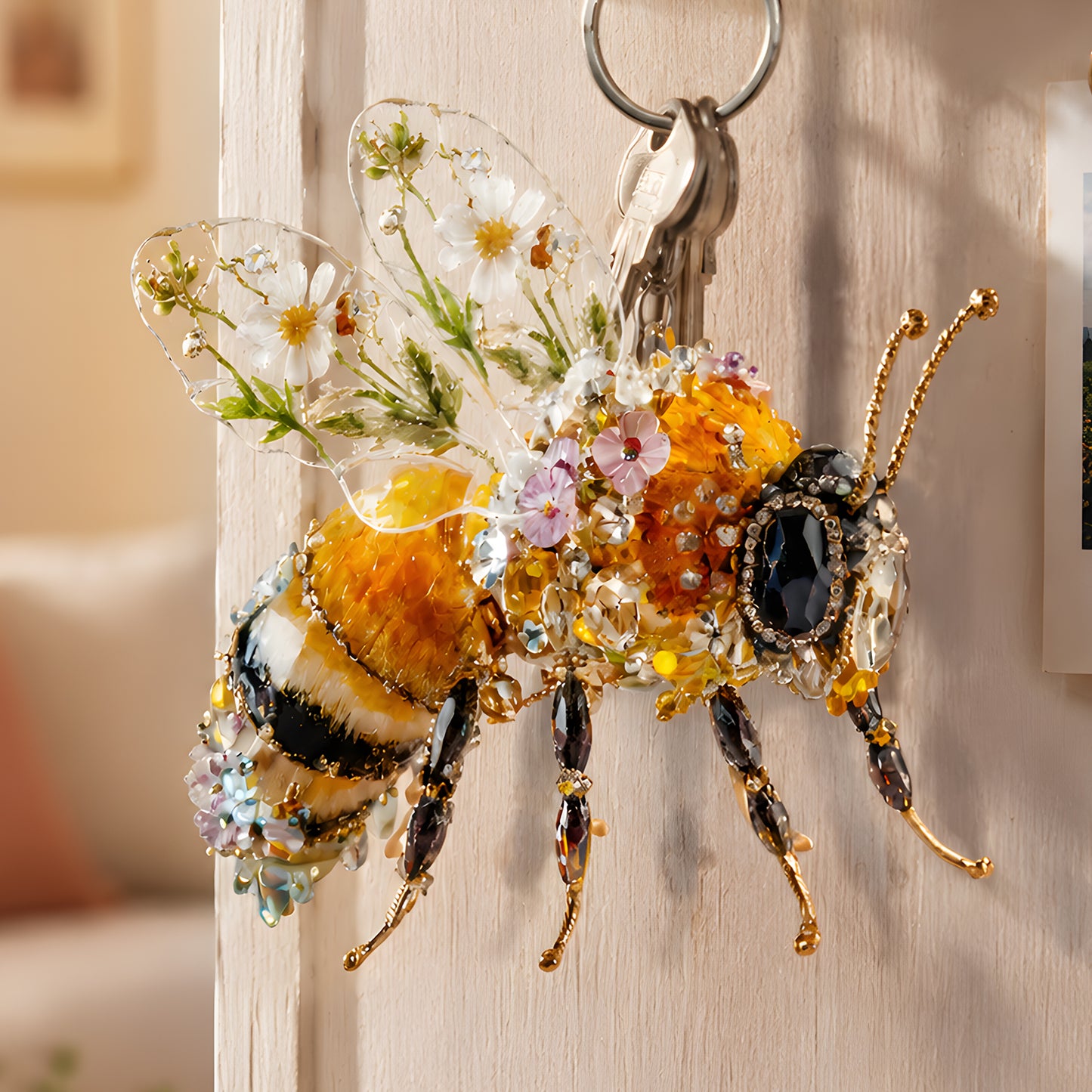 Sparkle Bee Floral Keychain
