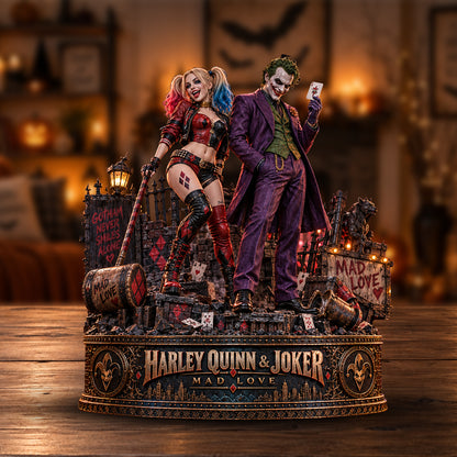 Harley Quinn & Joker Mad Love Gotham Wooden Block - Collectible Table Decor