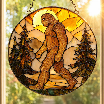 Bigfoot Mountain Sunset Stained Glass Suncatcher