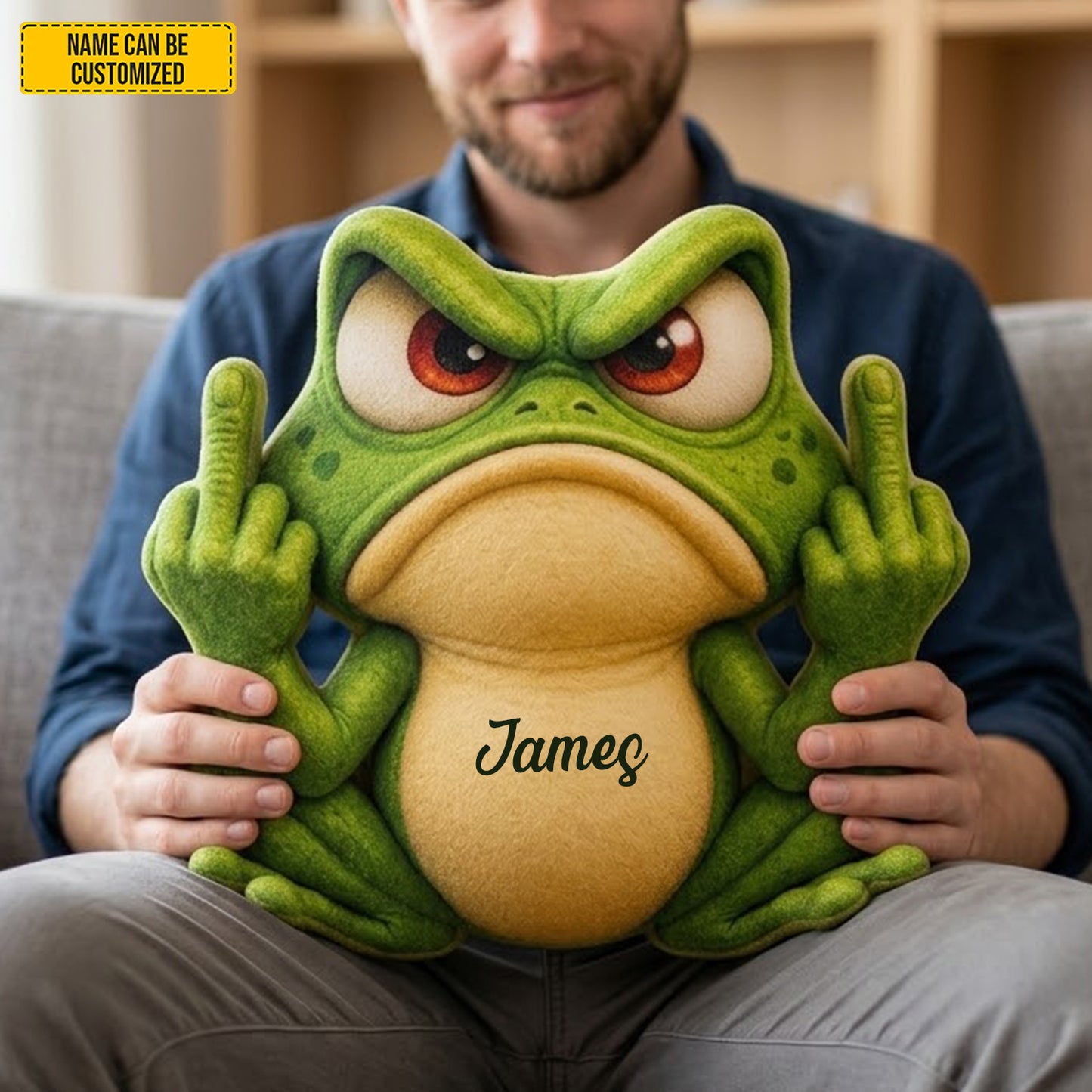 Personalized Grumpy Frog Shaped Pillow