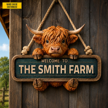 Highland Welcome – Personalized Cow Wooden Sign