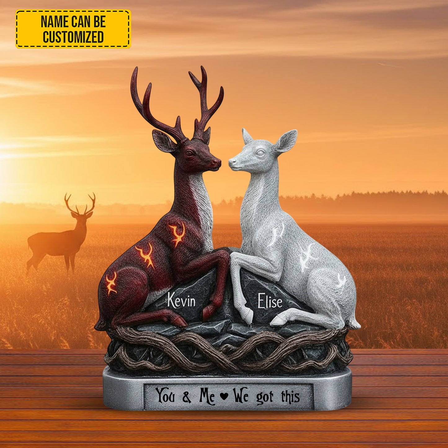 You & Me Deer Heart – Personalized Hunting Couple Acrylic Plaque