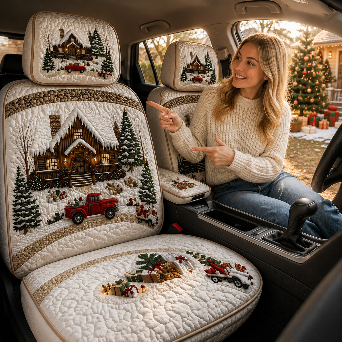 Christmas Cabin & Red Truck – Holiday Car Seat Covers