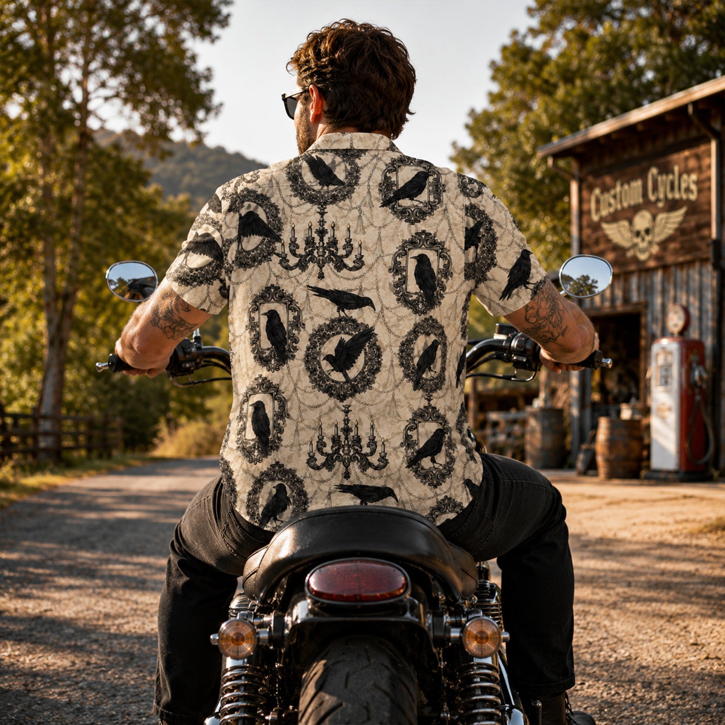 Gothic Raven Vintage Frames – Halloween Hawaiian Shirt