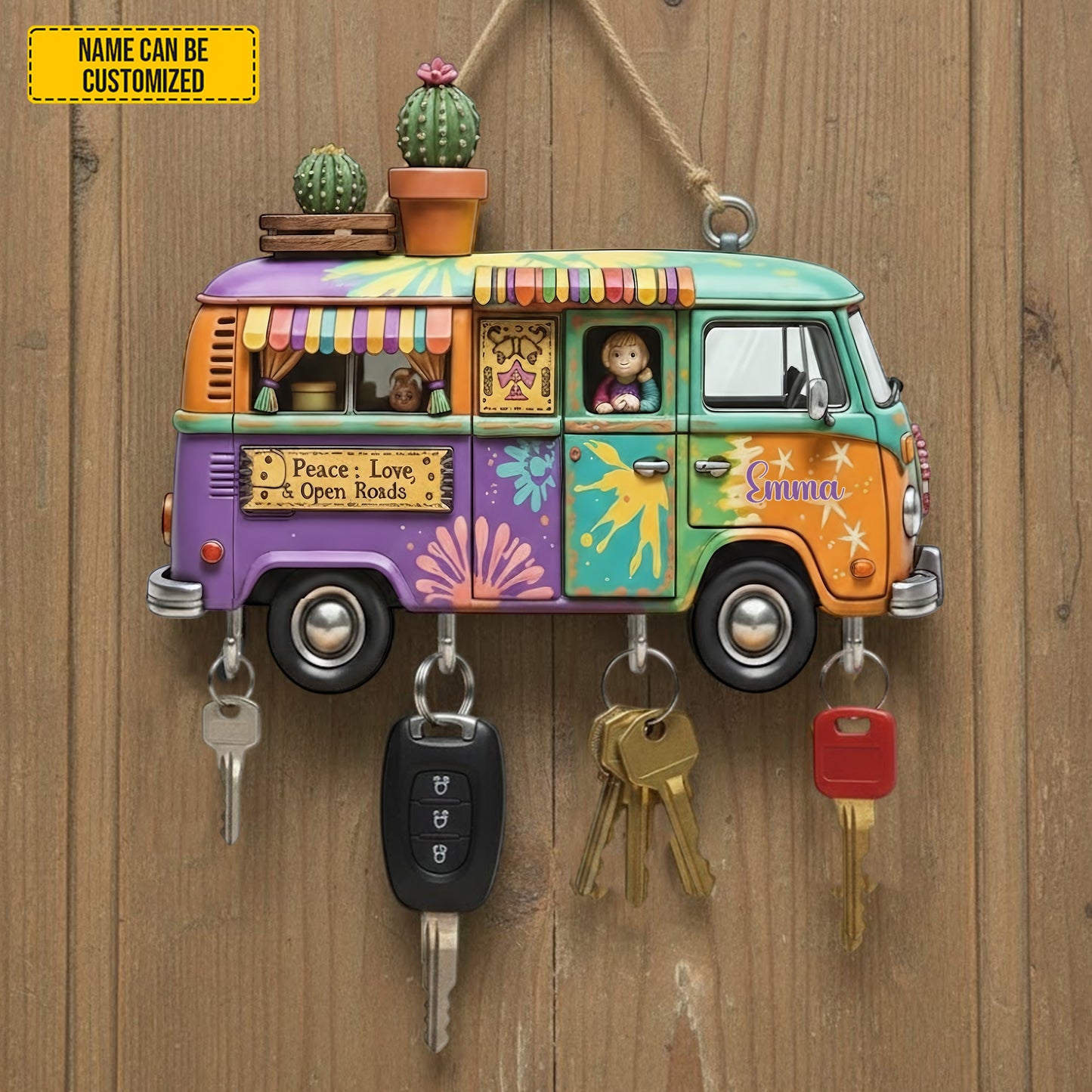 Colorful Hippie Van -  Custom Shaped Key Rack