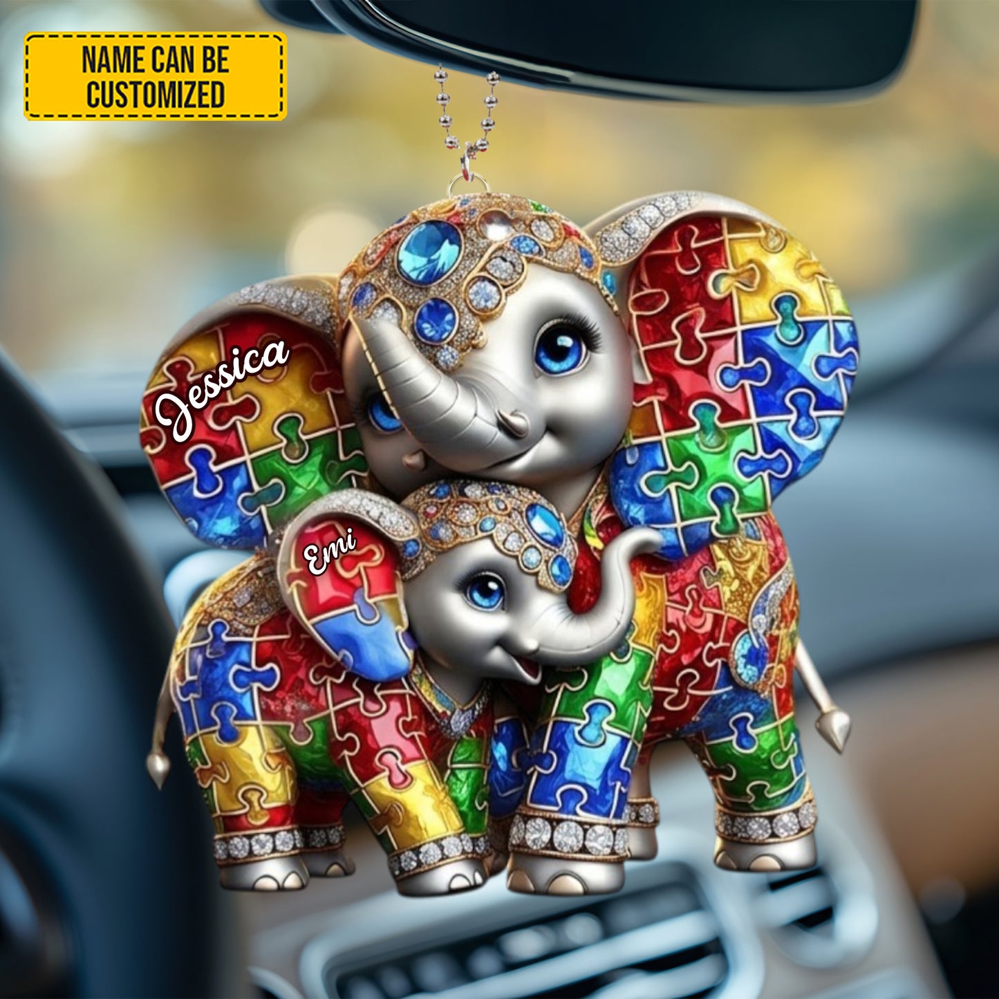 Personalized Autism Awareness Elephant Car Hanging Ornament