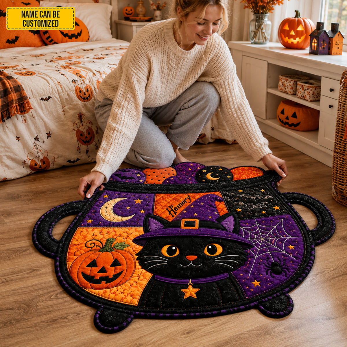 Personalized Halloween Witch Cat Custom Shaped Doormat