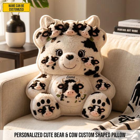 Personalized Bear & Cow Custom Shaped Pillow
