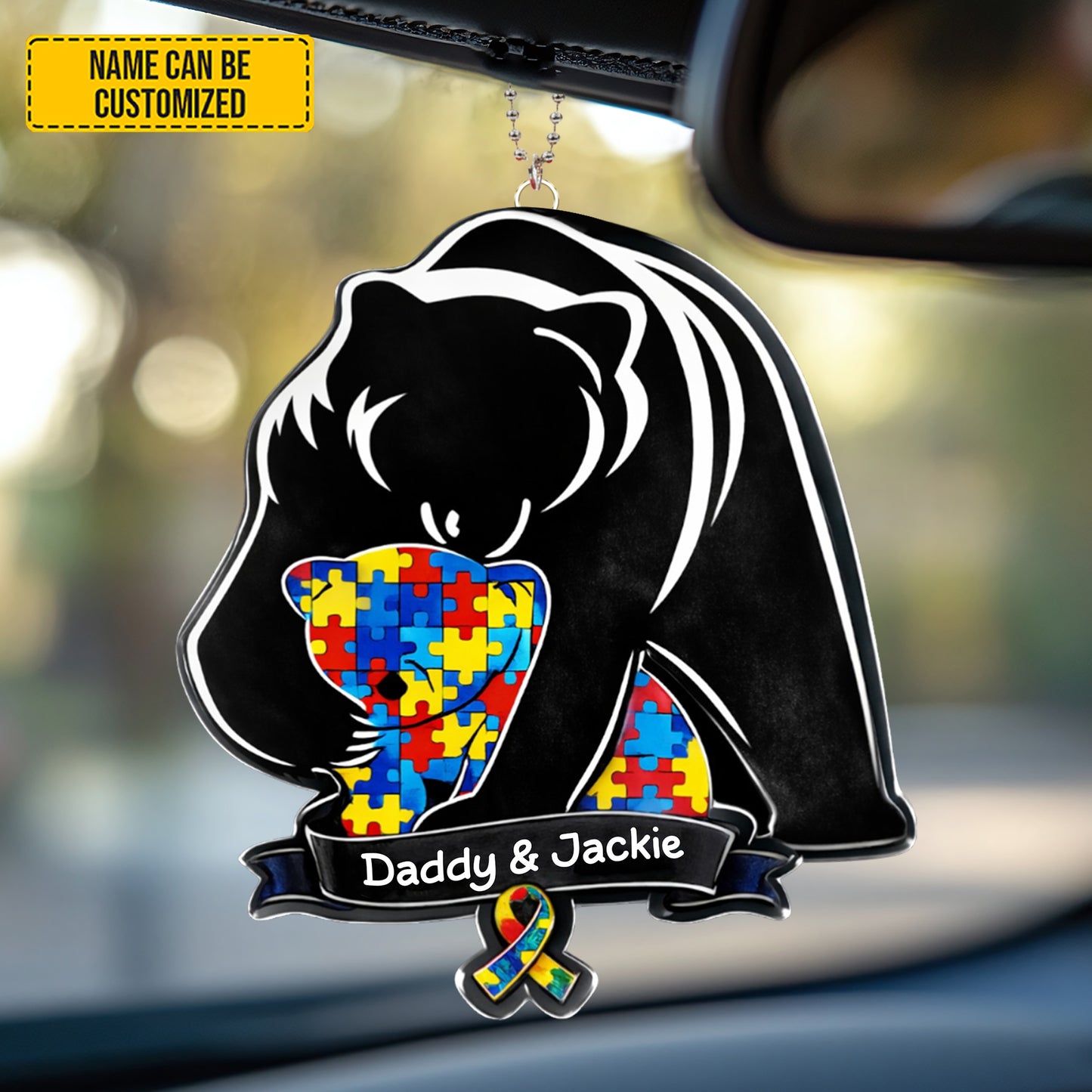 Personalized Autism Bear Mom Car Ornament