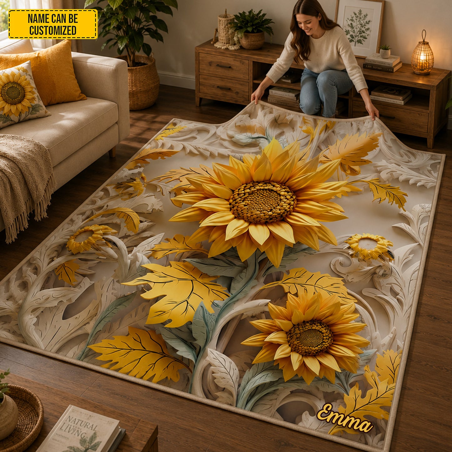 Personalized Sunflower Area Rug