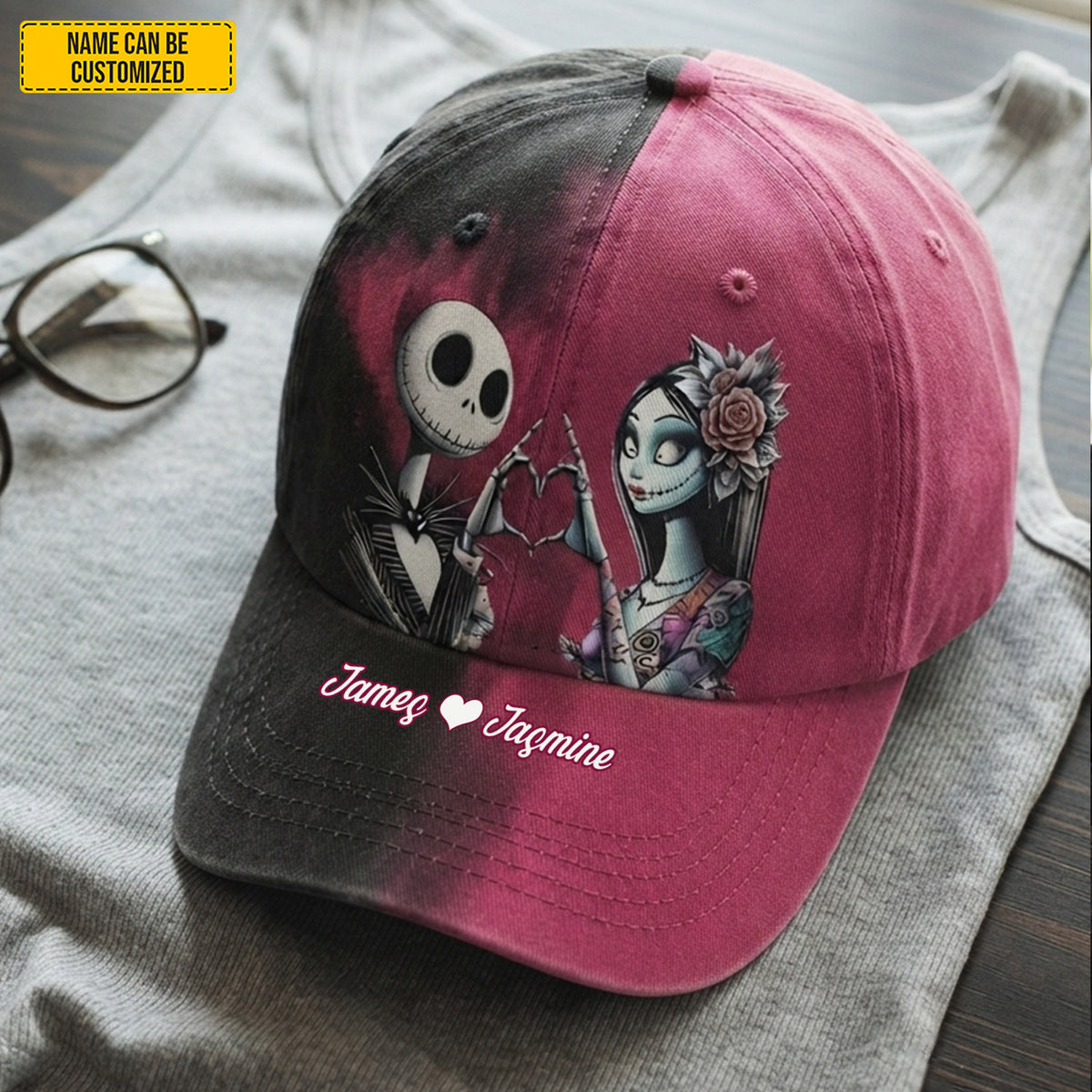 Personalized Gothic Couple Cap – Custom Name Romantic Gift