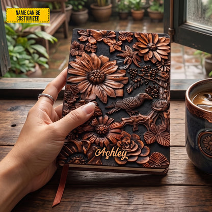 Personalized Embossed-Style Floral Leather Journal