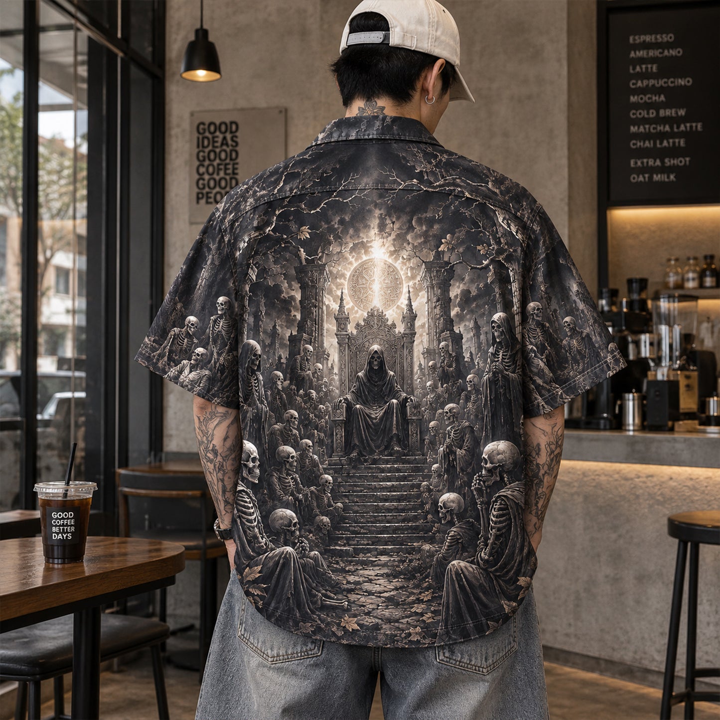 Memento Mori Skeleton Gathering – Gothic Hawaiian Shirt