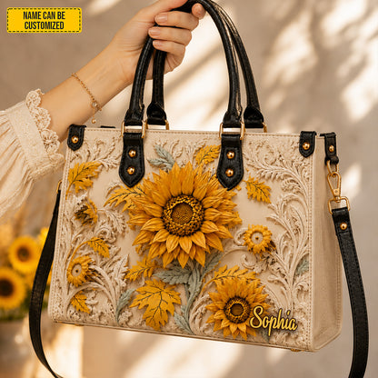 Personalized Sunflower Leather Handbag