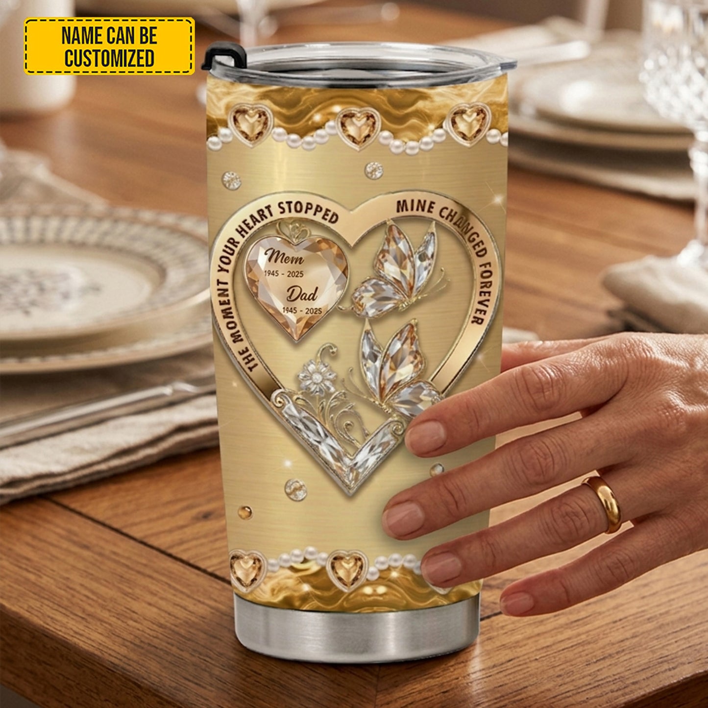 Golden Butterfly Memorial - Personalized Custom Tumbler