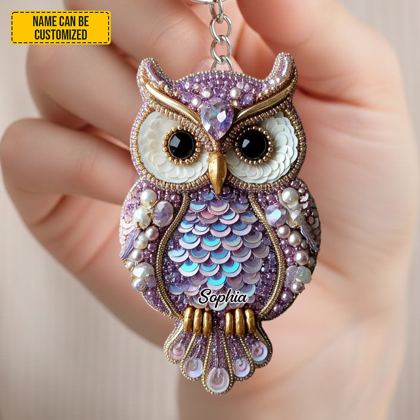 Personalized Sparkle Owl Keychain