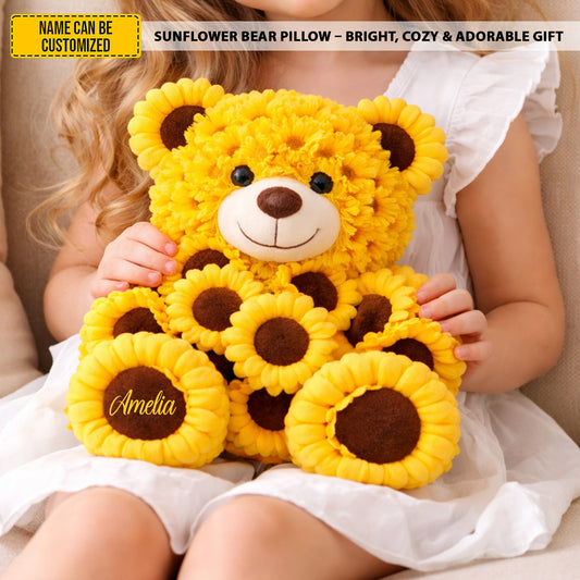Personalized Sunflower Bear Pillow