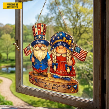 Personalized Patriotic Couple Stained Glass Suncatcher