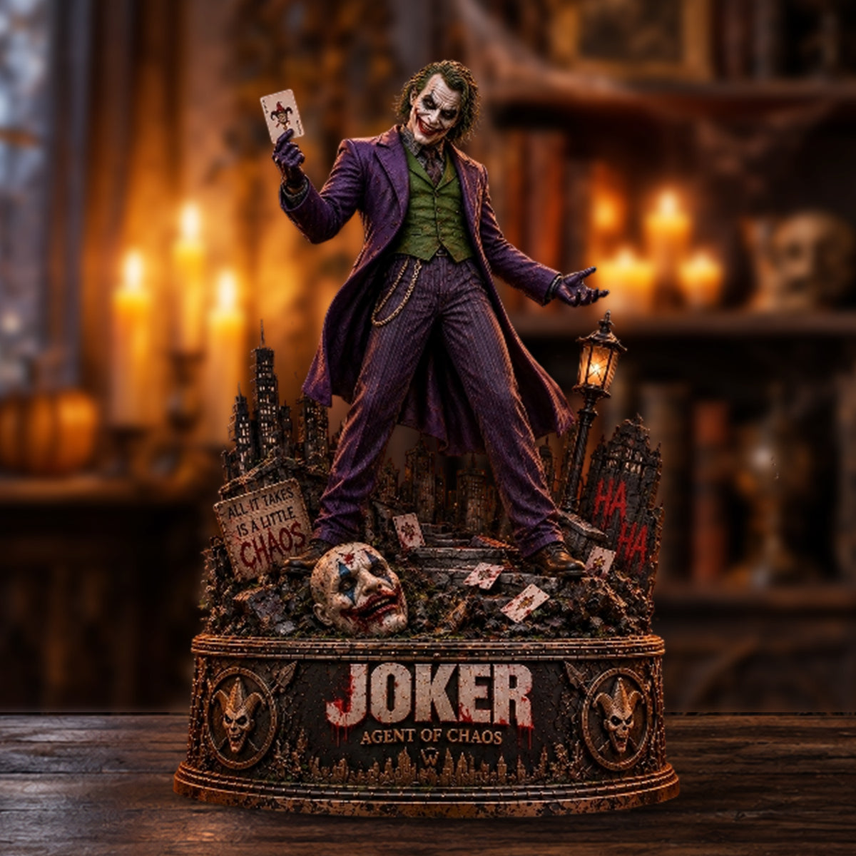 Joker Agent of Chaos Gotham Villain Collectible Wooden Block - Collectible Table Decor