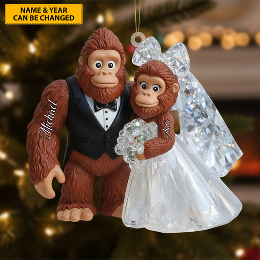 Hitched in the Wild – Personalized Bigfoot Couple Ornament