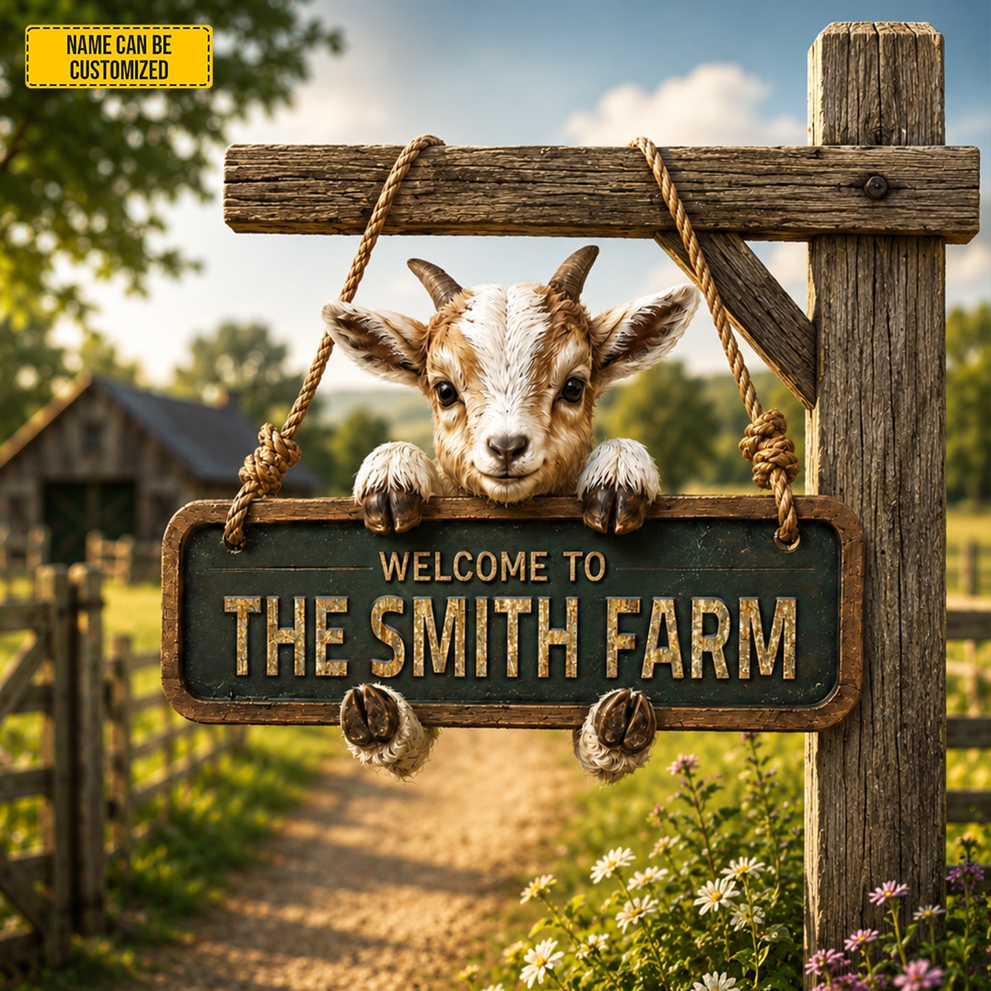 Welcome To The Farm  – Personalized Goat Wooden Sign