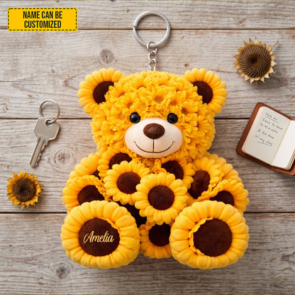Personalized Bear Sunflowers Shape Keychain