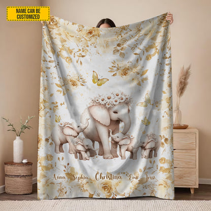 Personalized Elephant Family Blanket