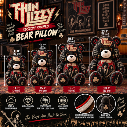 Thin Lizzy Custom Shaped Bear Pillow – Classic Rock Music Inspired Gift for Thin Lizzy Fans
